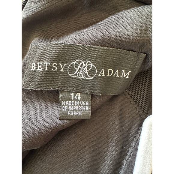 Betsy & Adam Illusion Mesh Long Sleeve Scuba Gown 14 $249 Gala Formal Event - Picture 4 of 11